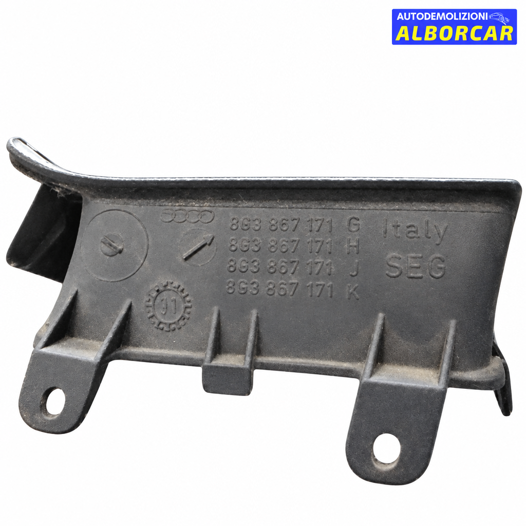 Pulsantiera alzavetro anteriore sinistra Audi 80 su sfondo bianco con logo Alborcar, retro con codice