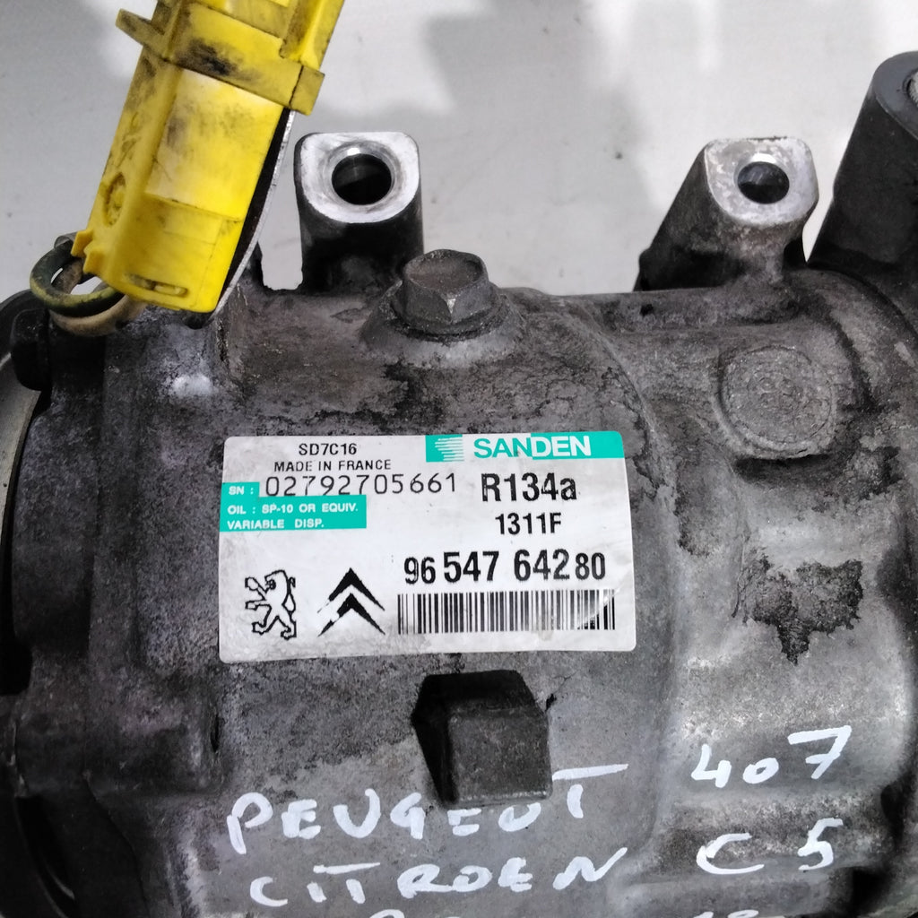 air conditioning compressor Peugeot 407 / Citroen C5 2.0 diesel year 2004/10 code: 9654764280 (sf14p7)