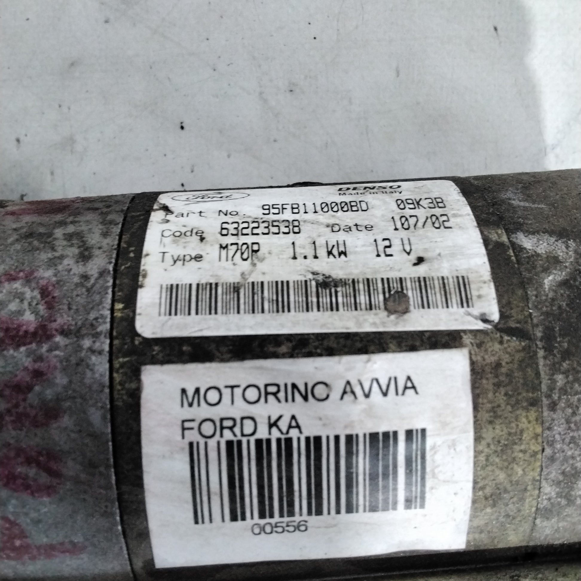 starter motor ford ka 1.3 petrol year 1998/2008 code:63223538(sf15p2)