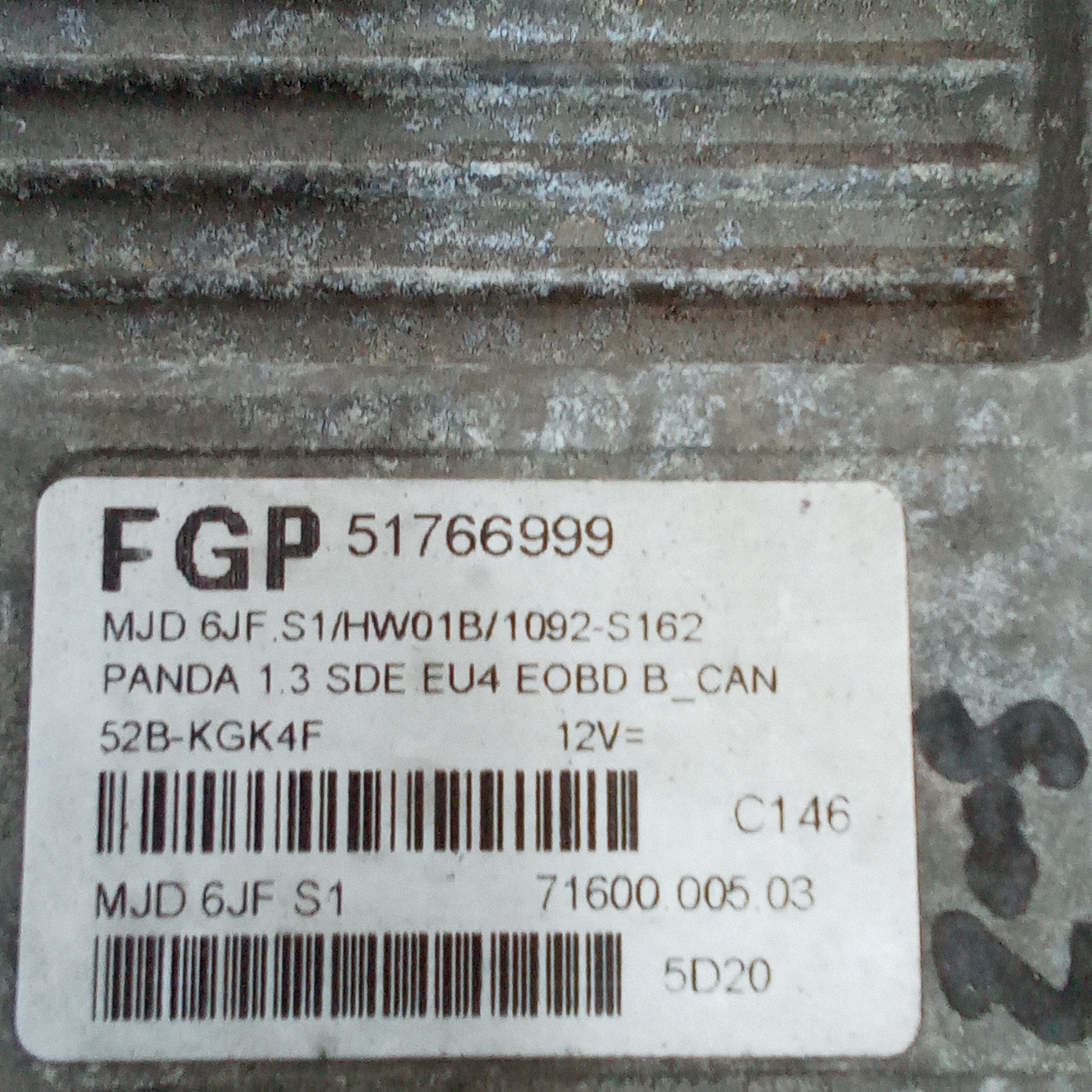 centralita motor fiat panda 169 1.3mjt año 2003/2013 código 5176699