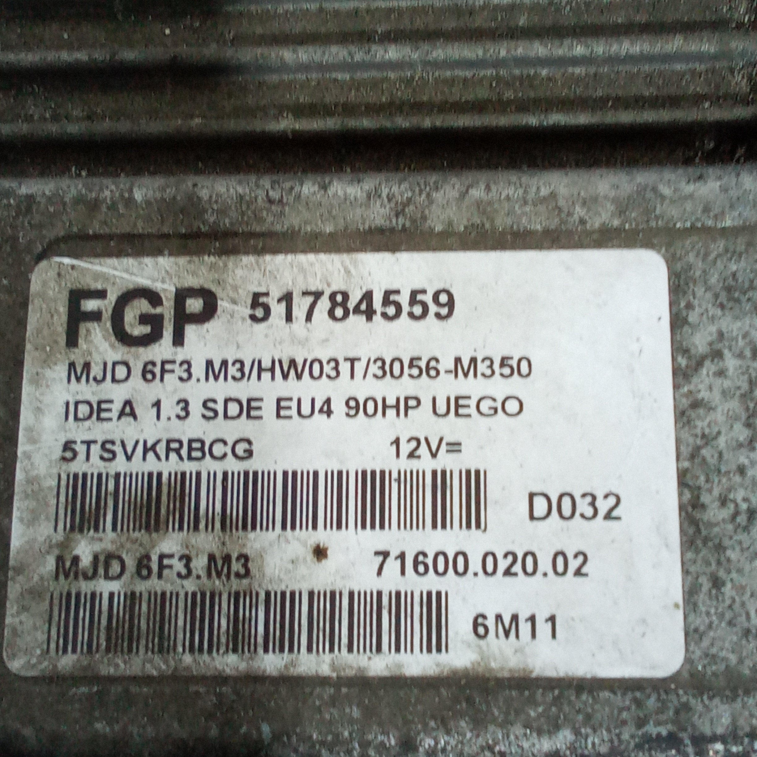unidad de control del motor lancia y 1.2 gasolina año 2006 cód.51784559