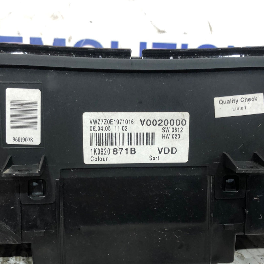 Instrument cluster / odometer Golf 5 Plus Part No: 1k0920871b